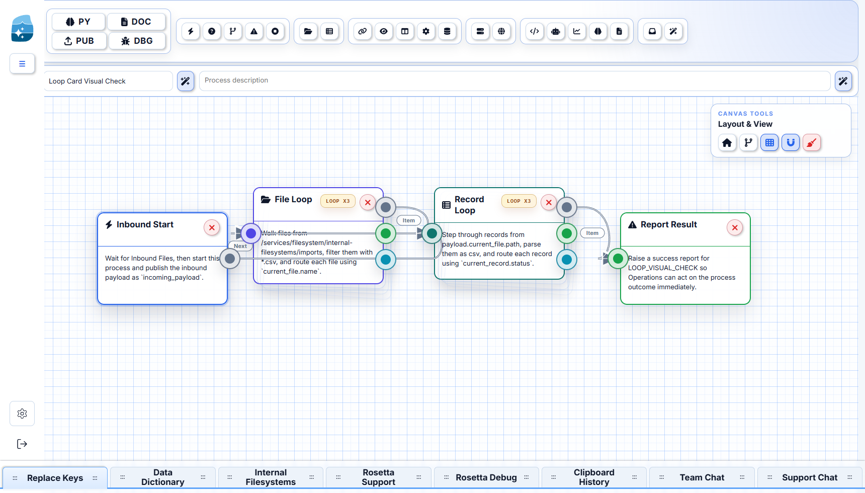 Rosetta Process Designer with file and record loops